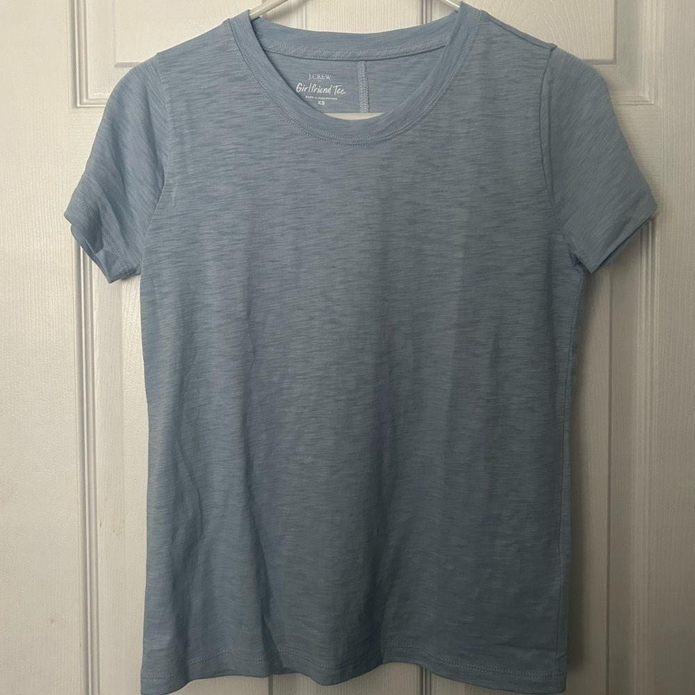 J. Crew Light Blue Short Sleeve Girlfriend Tee with Cute Back, Sz XS, NWOT